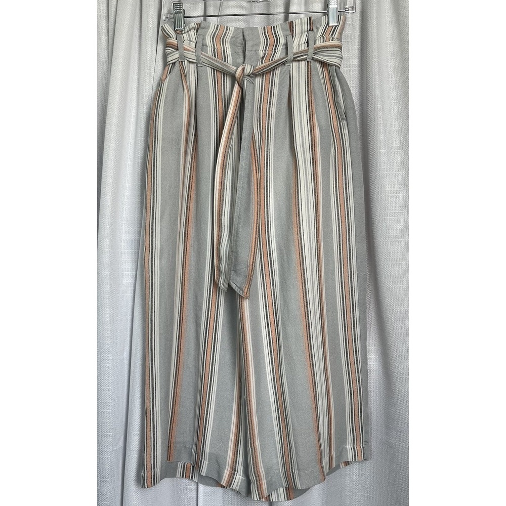 Skies Are Blue Womens Size XS Wide Leg Lined Tie Belt Striped Pants Peach Blue